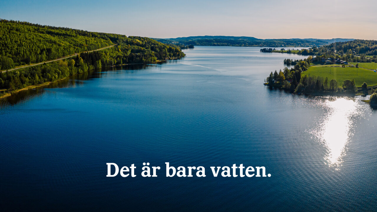 Vy över grönskande land och stilla vatten